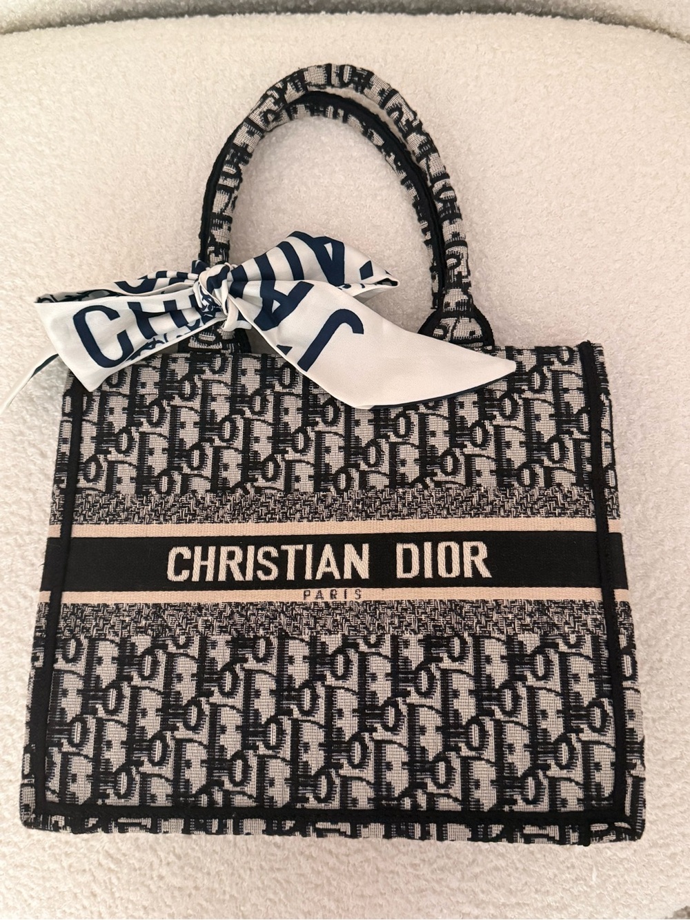 Black & Ivory Christian Dior Logo Tote